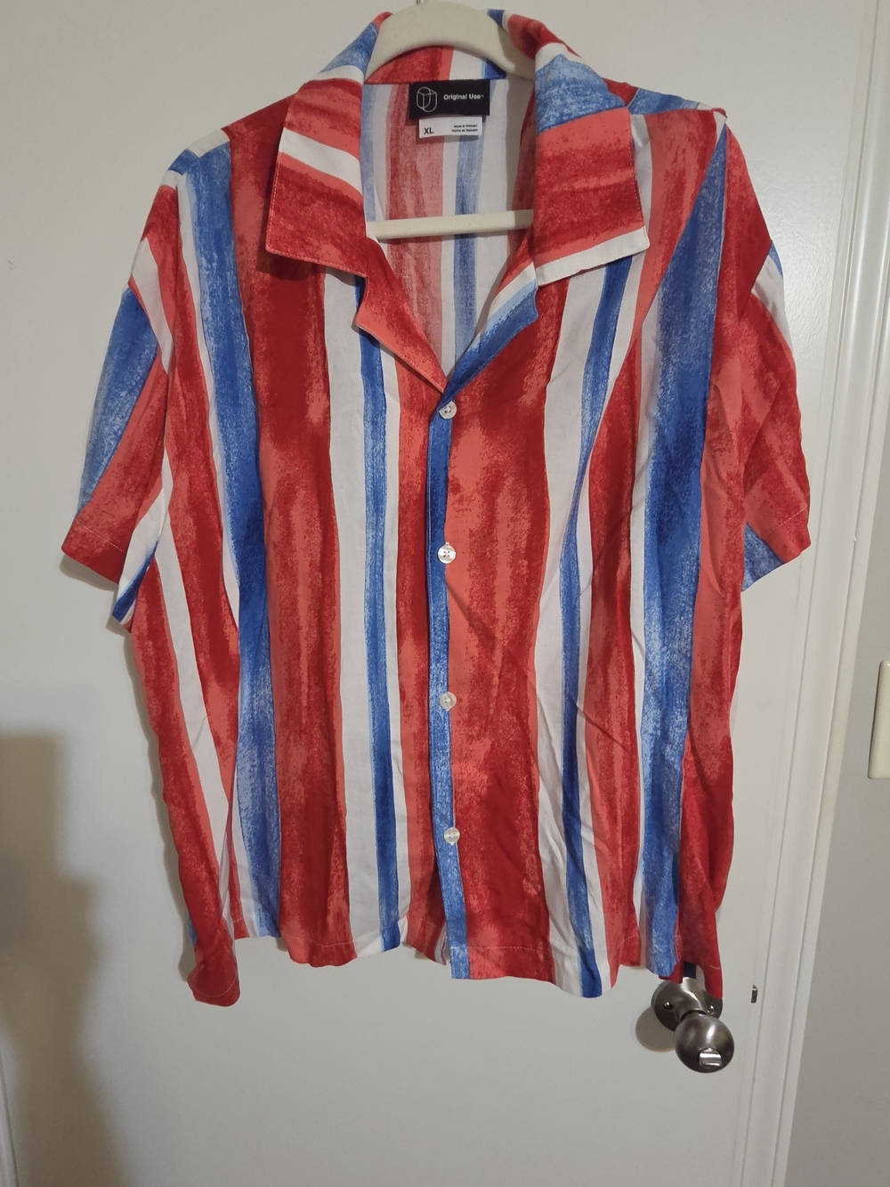 Original Use Red, Blue & White Vertical Stripe Short-Sleeve Button-Down Shirt